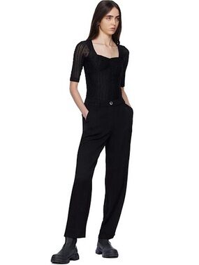 Ganni Black Wide Trousers Jacquard Viscose Size 0